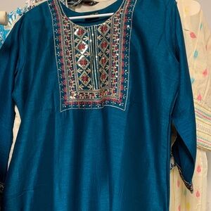 Embroidered Teal Long Sleeve Dress